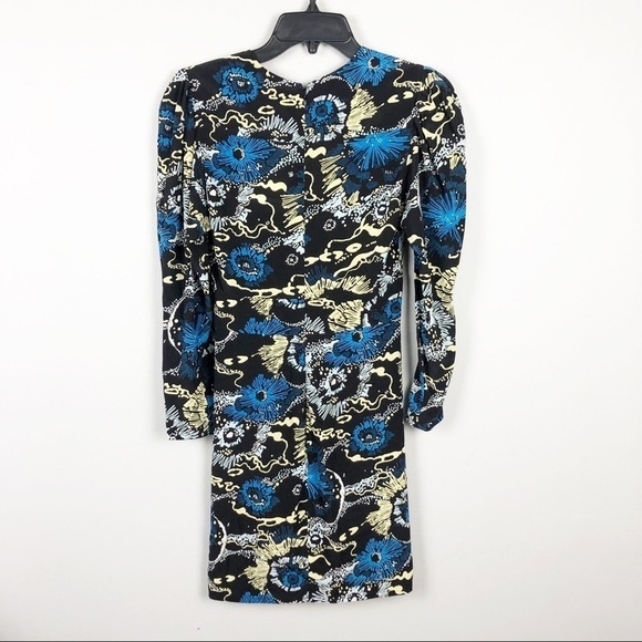 A.L.C. Roxy Celestial Printed Silk Long Sleeve V Neck Mini Dress Black Cocktail - Picture 3 of 10